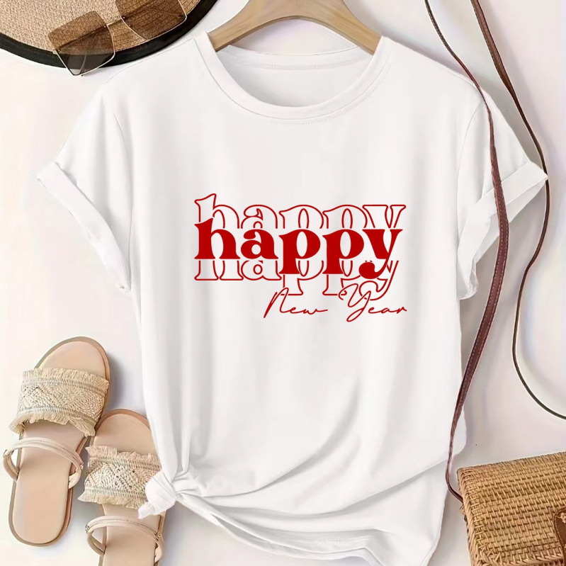 Határokon átnyúló Európa és Amerika Boldog Új Évet 2025 Év Boldog Új Évet Mintás Női Póló Szabadidő