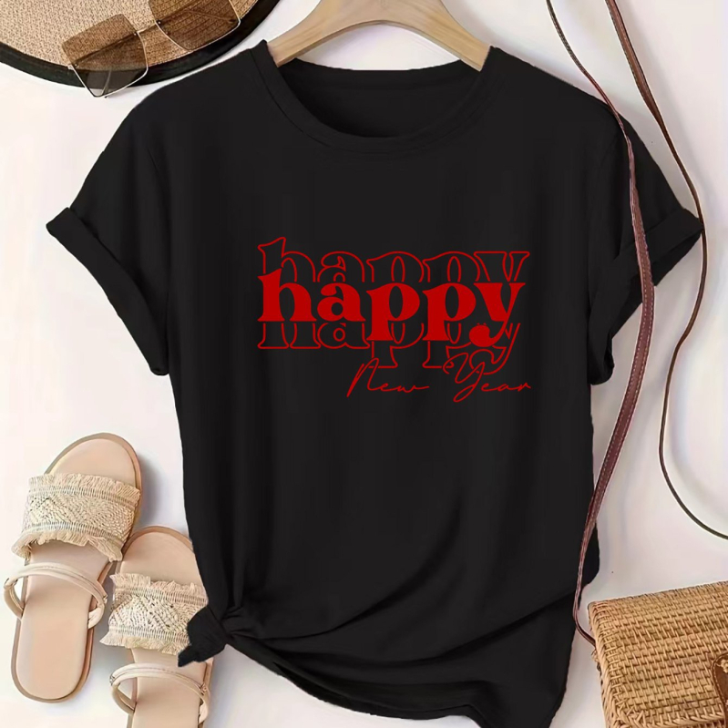 Határokon átnyúló Európa és Amerika Boldog Új Évet 2025 Év Boldog Új Évet Mintás Női Póló Szabadidő
