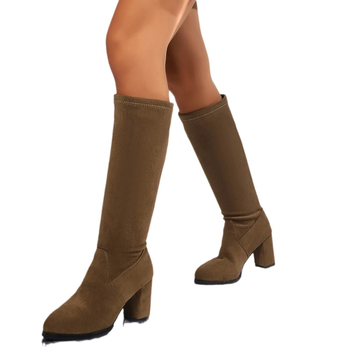 Női csizmák 2025 Térdig érő csizmák Féllábú csizmák Magas sarkú, hosszú sarkú női csizmák Őszi és téli velúr vastag sarok rugalmas vékony női csizma