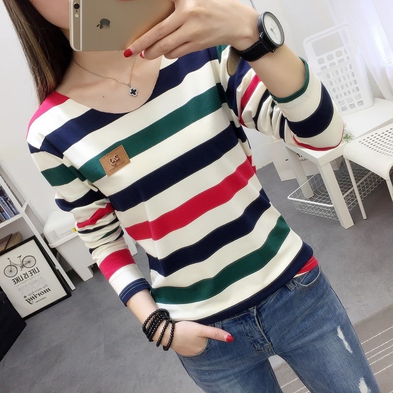 Didmeninė prekyba 2022 m. rudens naujo korėjietiško stiliaus ploni dryžuoti ilgarankoviai marškinėliai moterims studentams universalūs viršutiniai drabužiai moteriški apatiniai marškinėliai