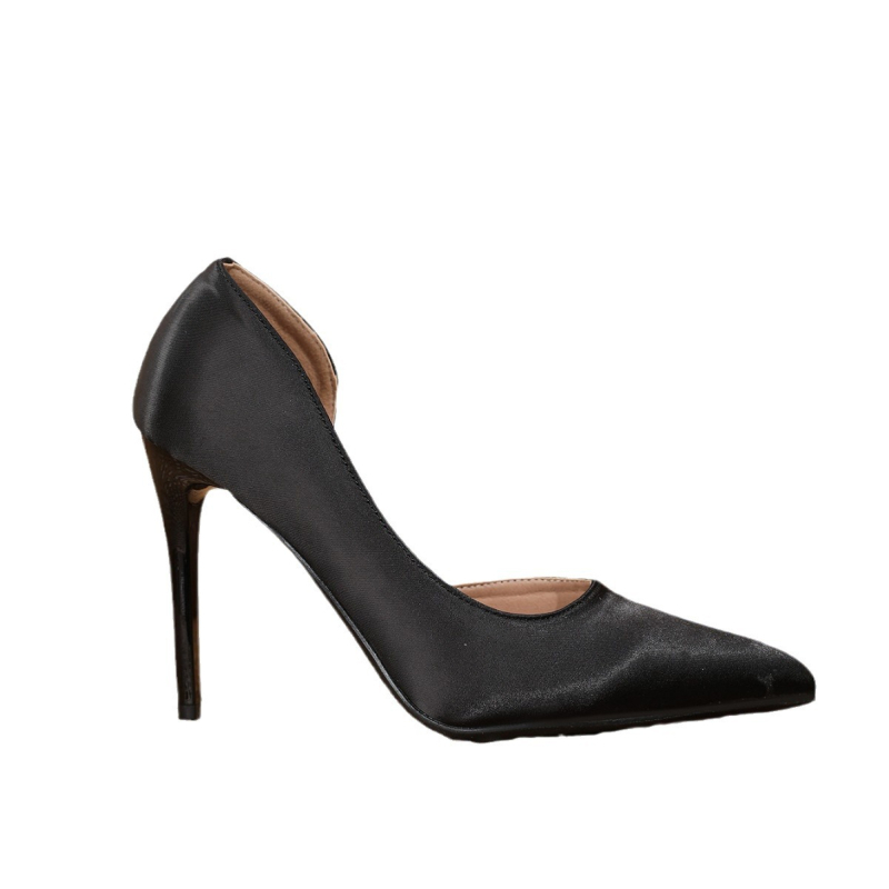 Tocuri înalte pentru femei, toc stiletto, primăvara 2024, nou-venită, neagră, asortată, mânecă superficială, cu mânecă laterală goală, cu vârf ascuțit, pantofi sexy în stil francez