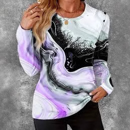 Proljeće i ljeto 2024. Nova ženska odjeća Amazon Europska i američka majica slim fit okruglog izreza s otiskom tinte u stilu slikanja, trendi marka