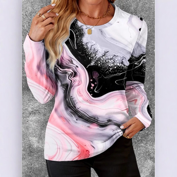 Proljeće i ljeto 2024. Nova ženska odjeća Amazon Europska i američka majica slim fit okruglog izreza s otiskom tinte u stilu slikanja, trendi marka