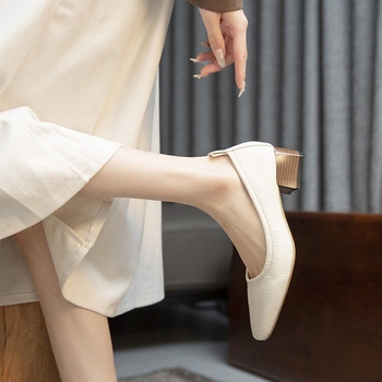 Γυναικεία παπούτσια με χαμηλό τακούνι σε γαλλικό στιλ, καλοκαίρι 2024, νέα παπούτσια εργασίας με τετράγωνη μύτη, με χοντρό τακούνι 4143, για μεγάλα μεγέθη, γυναικεία παπούτσια