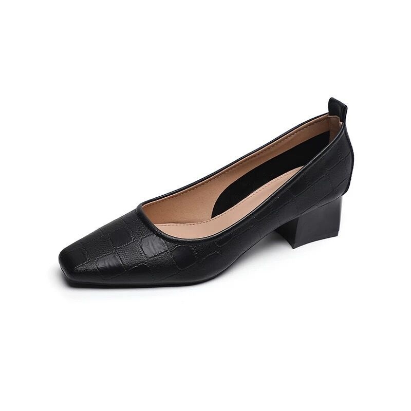 Pantofi cu toc jos în stil francez pentru femei, vara 2024, pantofi cu toc gros și vârf pătrat, pentru navetiști, 4143, mărime plus, pantofi pentru femei