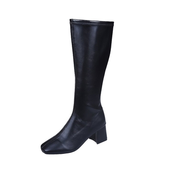 Maži ilgaauliai moteriški batai 2022 rudens ir žiemos batai smėlio spalvos storu kulnu kvadratiniai aukšti ploni aulinukai su vilnos pamušalu