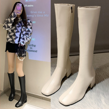 Női csizmák 2025 Ősz és Tél Új Oldalcipzáras Csizmák Női Térdig Érő Magas Lovagcsizma Vastag Sarkú Szögletes Orrú Csizma