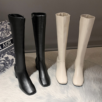 Női csizmák 2025 Ősz és Tél Új Oldalcipzáras Csizmák Női Térdig Érő Magas Lovagcsizma Vastag Sarkú Szögletes Orrú Csizma