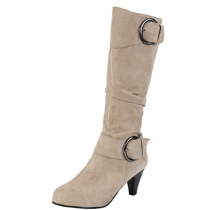 2023 ősz és tél Új retro velúr vastag sarok középmagas sarok kerek orrú magas sarkú lovagcsizma európai és amerikai rakott farmer csizma