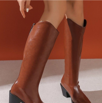 Női téli 2024-es új, hosszú, vékony csizma, vastag sarkú, de térdig érő csizma, gyártók nagykereskedelemben