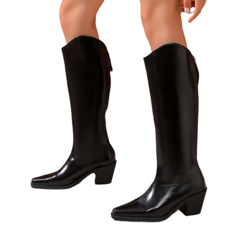Női téli 2024-es új, hosszú, vékony csizma, vastag sarkú, de térdig érő csizma, gyártók nagykereskedelemben