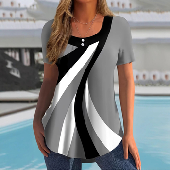 Határon átnyúló külkereskedelem új női geometrikus gombos rövid ujjú póló 2024 női robbanások