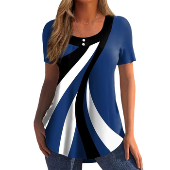 Határon átnyúló külkereskedelem új női geometrikus gombos rövid ujjú póló 2024 női robbanások