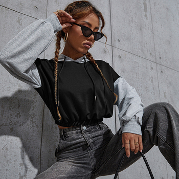 Temu Transfrontaliere Produs Nou 2024 Toamnă European și American Casual Topuri Pulover Scurt Cu Capac Cu Mânecă Lungă Color-Blocked Hanorac pentru Femei