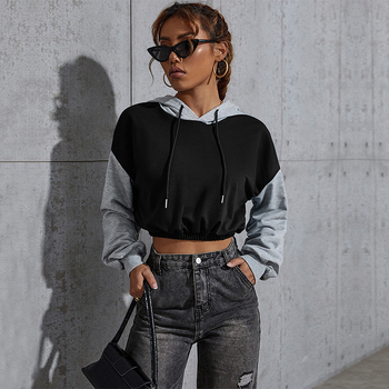 Temu Transfrontaliere Produs Nou 2024 Toamnă European și American Casual Topuri Pulover Scurt Cu Capac Cu Mânecă Lungă Color-Blocked Hanorac pentru Femei