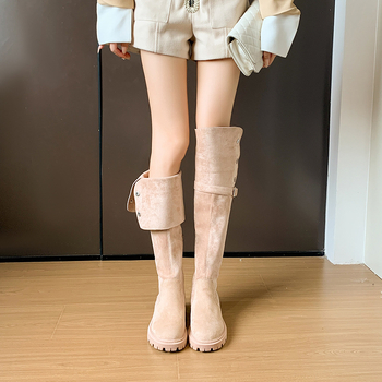 Aksominiai dviejų kartų avėti storapadiai ilgaauliai aulinukai 2024 m. rudens/žiemos naujo stiliaus itin minkšti austiniai ilgaauliai, didelių dydžių šilti aulinukai virš kelių