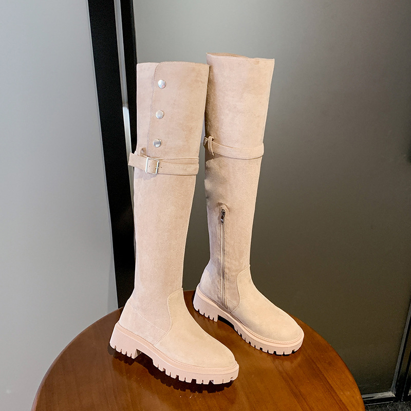 Aksominiai dviejų kartų avėti storapadiai ilgaauliai aulinukai 2024 m. rudens/žiemos naujo stiliaus itin minkšti austiniai ilgaauliai, didelių dydžių šilti aulinukai virš kelių