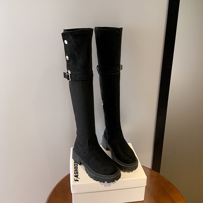 Aksominiai dviejų kartų avėti storapadiai ilgaauliai aulinukai 2024 m. rudens/žiemos naujo stiliaus itin minkšti austiniai ilgaauliai, didelių dydžių šilti aulinukai virš kelių