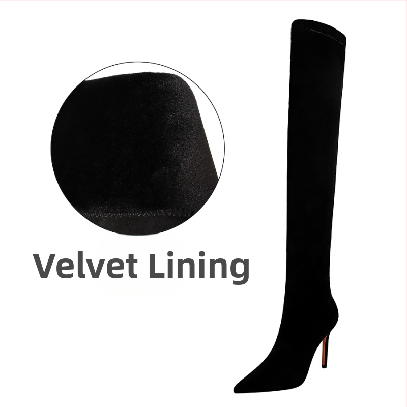 Szexi, elegáns, velúr, karcsúsító, térdig érő, tűsarkú, női csizma, európai és amerikai divatos, egyszerű téli, magasságnövelő.