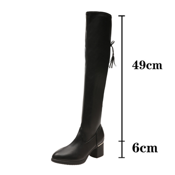 Cizme elastice peste genunchi, populare toamna și iarna, cu tocuri groase pentru femei, cizme peste genunchi subțiri și la modă pentru femei