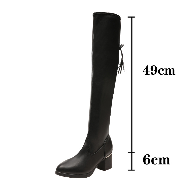 Cizme elastice peste genunchi, populare toamna și iarna, cu tocuri groase pentru femei, cizme peste genunchi subțiri și la modă pentru femei
