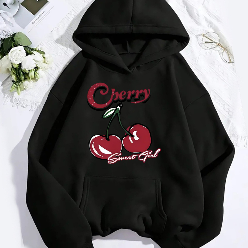 Divatos pulóver cseresznye mintával, húzózsinórral