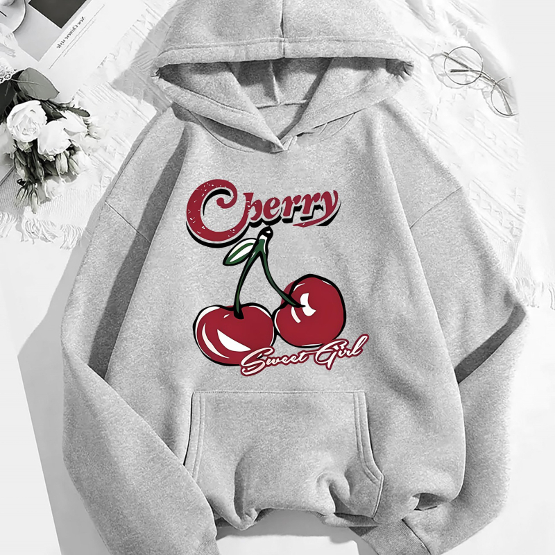 Divatos pulóver cseresznye mintával, húzózsinórral