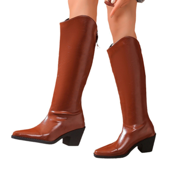 plus size csizma retro lovag csizma női térdig érő csizma 2024 őszi-téli western cowboy csizma vastag hegyes sarkú