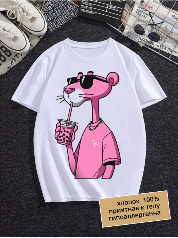 100 % grynos medvilnės, saldaus, gaivaus rašto, viršutiniai drabužiai, mažinantys amžių, laisvi, liekninantys, vėsūs, kasdieniai, patogūs, apvali iškirpte, trumpomis rankovėmis.