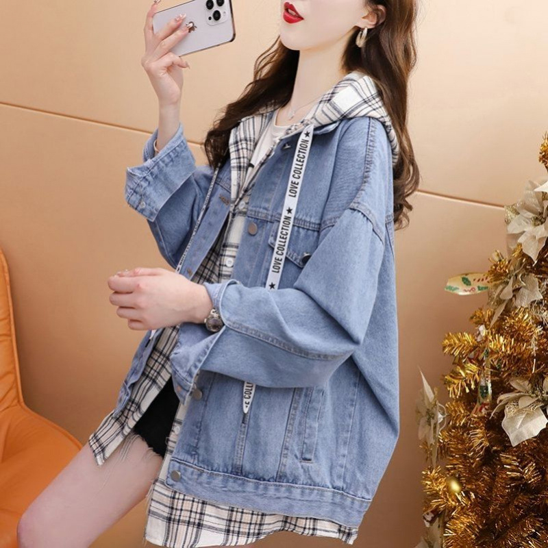 Γυναικείο τζιν παλτό με χαλαρό, φαρδύ, μπουφάν, μπουφάν, casual, σε στυλ, για την άνοιξη και το φθινόπωρο.