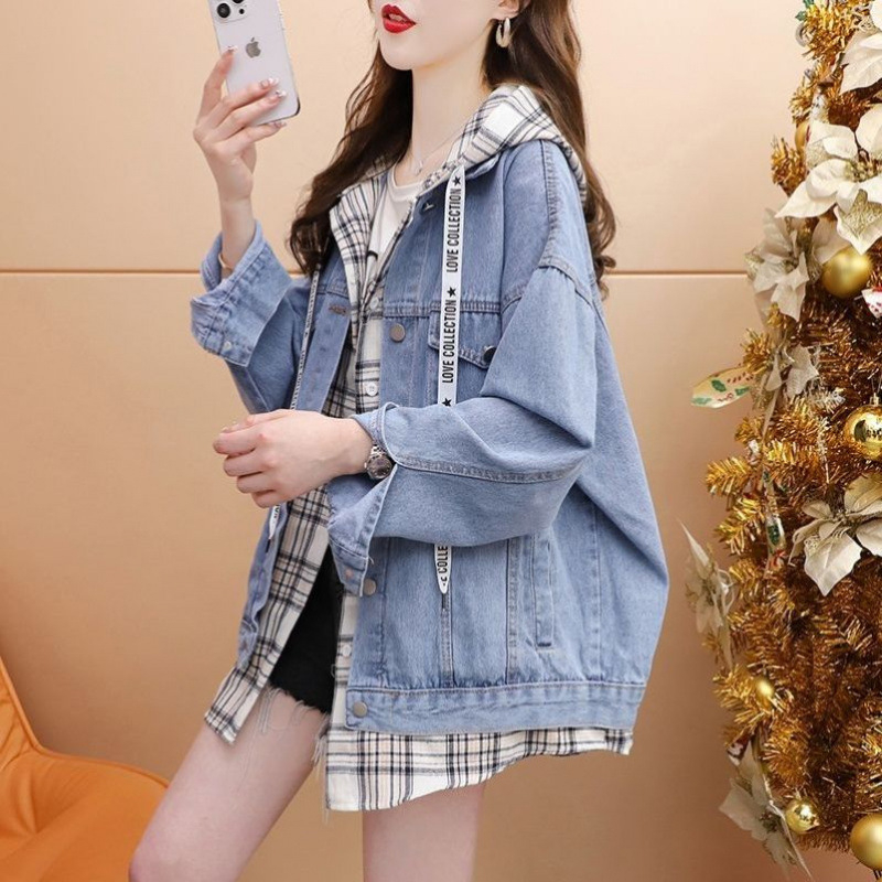 Γυναικείο τζιν παλτό με χαλαρό, φαρδύ, μπουφάν, μπουφάν, casual, σε στυλ, για την άνοιξη και το φθινόπωρο.