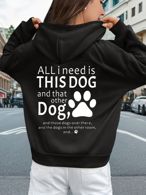 Európai méretű THIS DOG betűs mintás, lezser pulóver, női, hosszú ujjú, öves sapkás pulóver