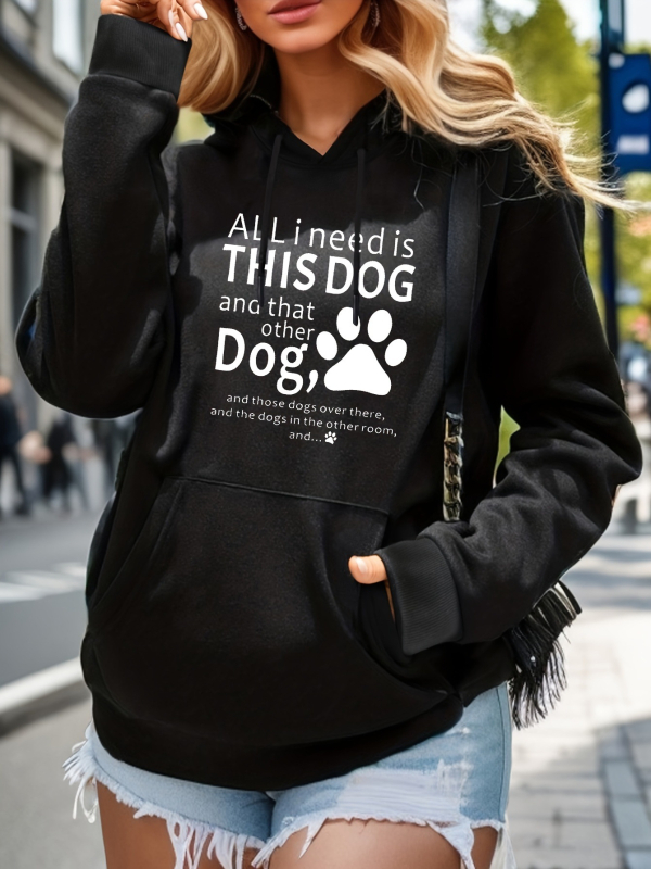 Európai méretű THIS DOG betűs mintás, lezser pulóver, női, hosszú ujjú, öves sapkás pulóver