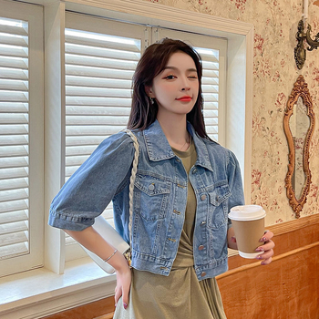 Γυναικείο τζιν μπουφάν σε vintage στυλ Χονγκ Κονγκ, άνοιξη και καλοκαίρι 2024, νέο, casual, all-match, κοντό μπουφάν για καθημερινές μετακινήσεις, μοντέρνο τοπ