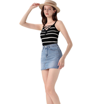 Raktáron 25 db Aliexpress Amazon határokon átnyúló tavaszi és nyári fűszeres lányos női farmer zsebes rugalmas szoknya rövid szoknya fém gombokkal