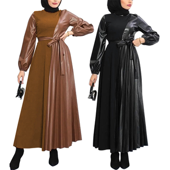 M2548 Közel-Kelet Amazon új muszlim egyszínű, rakott, hosszú varrású, divatos elegáns női ruha