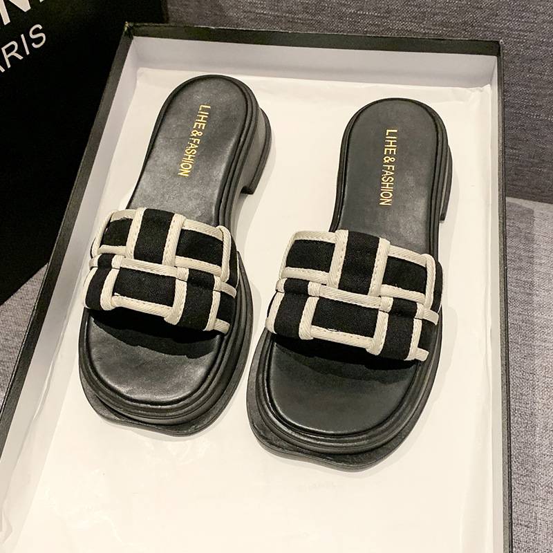 2024 nyári új külkereskedelmi tengerparti római cipő nagykereskedelmi külső viselet szóval szőtt muffin vastag aljú magas sarkú szandál nőknek