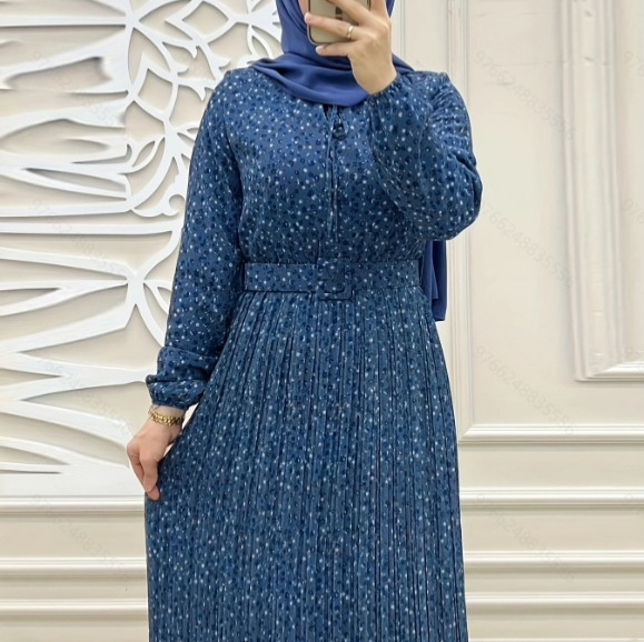 M2683 Határon Átnyúló Amazon Muszlim Női Új Sifon Virágmintás Köntös Divat Elegáns Ruha