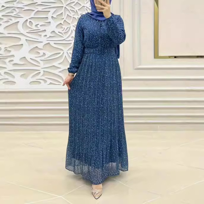 M2683 Határon Átnyúló Amazon Muszlim Női Új Sifon Virágmintás Köntös Divat Elegáns Ruha