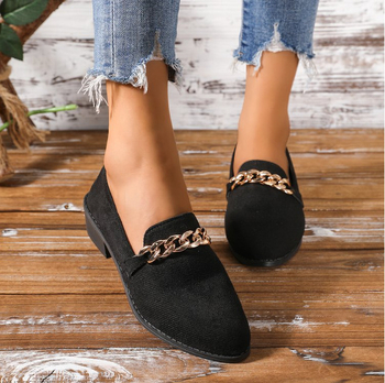 Határokon átnyúló külkereskedelem, plus size hegyes sarkú női cipők, 2024 tavasz és ősz, új, sekély babmintás, láncos női cipők nagykereskedelemben