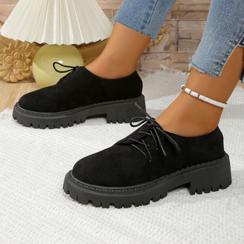 Külkereskedelmi molett vastag aljú női mokaszinok 204 tavaszi és őszi új vastag sarkú fűzős divatos, minden méretű brit stílusú kis bőrcipő