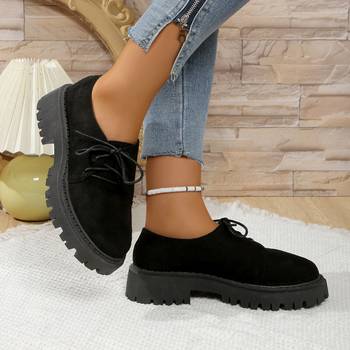 Külkereskedelmi molett vastag aljú női mokaszinok 204 tavaszi és őszi új vastag sarkú fűzős divatos, minden méretű brit stílusú kis bőrcipő