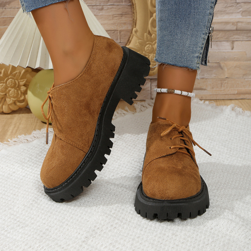 Külkereskedelmi molett vastag aljú női mokaszinok 204 tavaszi és őszi új vastag sarkú fűzős divatos, minden méretű brit stílusú kis bőrcipő