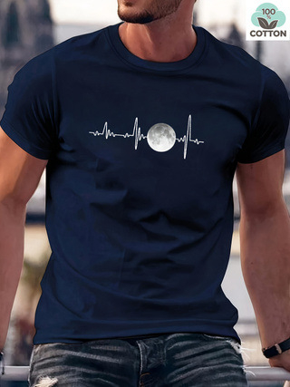 Férfi rövid ujjú, 180 g-os, 100% pamut "Holdfénykép" mintás póló, divatos, márkás, laza, alkalmi, sokoldalú, divatos, nyári