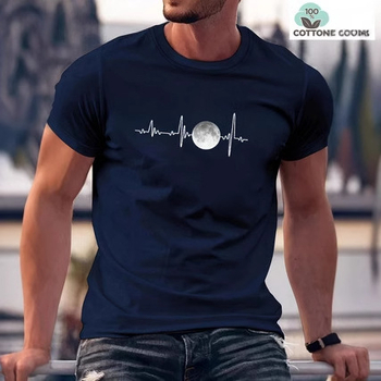 Férfi rövid ujjú, 180 g-os, 100% pamut "Holdfénykép" mintás póló, divatos, márkás, laza, alkalmi, sokoldalú, divatos, nyári