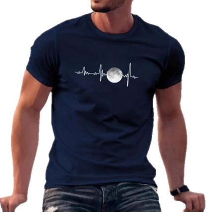 Férfi rövid ujjú, 180 g-os, 100% pamut "Holdfénykép" mintás póló, divatos, márkás, laza, alkalmi, sokoldalú, divatos, nyári