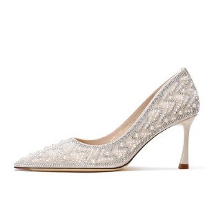 2024 új strasszos gyöngy finom sarok hegyes sarkú francia esküvői cipők csúcskategóriás kristály Xiu Wo cipők általában viselnek