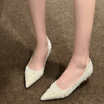 2024 Νέα Γαλλικά Γαμήλια Παπούτσια με Λεπτό Τακούνι και Μυτερά Στρας, Ψηλά Τακούνια, Υψηλής Ποιότητας Κρύσταλλα, που Φορούν Συνήθως τα Παπούτσια Xiu Wo