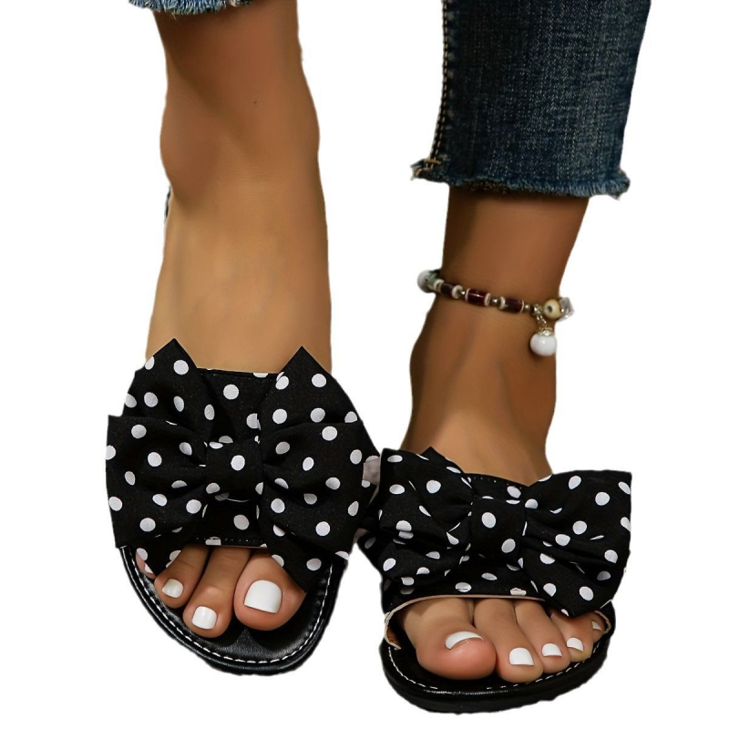 Sandale și papuci de plajă pentru femei, stil coreean, vara 2024, stil nou, cu fundă, plat, pentru femei, mărime plus, casual, îmbrăcăminte exterioară