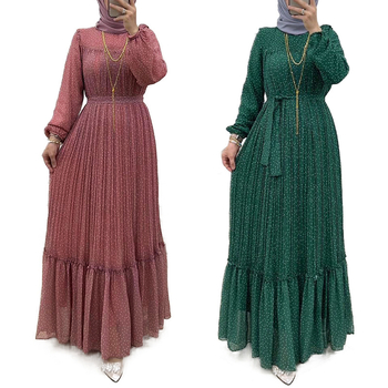 M2582 Közel-Kelet Amazon Új, pöttyös, sifon, övvel, divatos, elegáns muszlim ruha